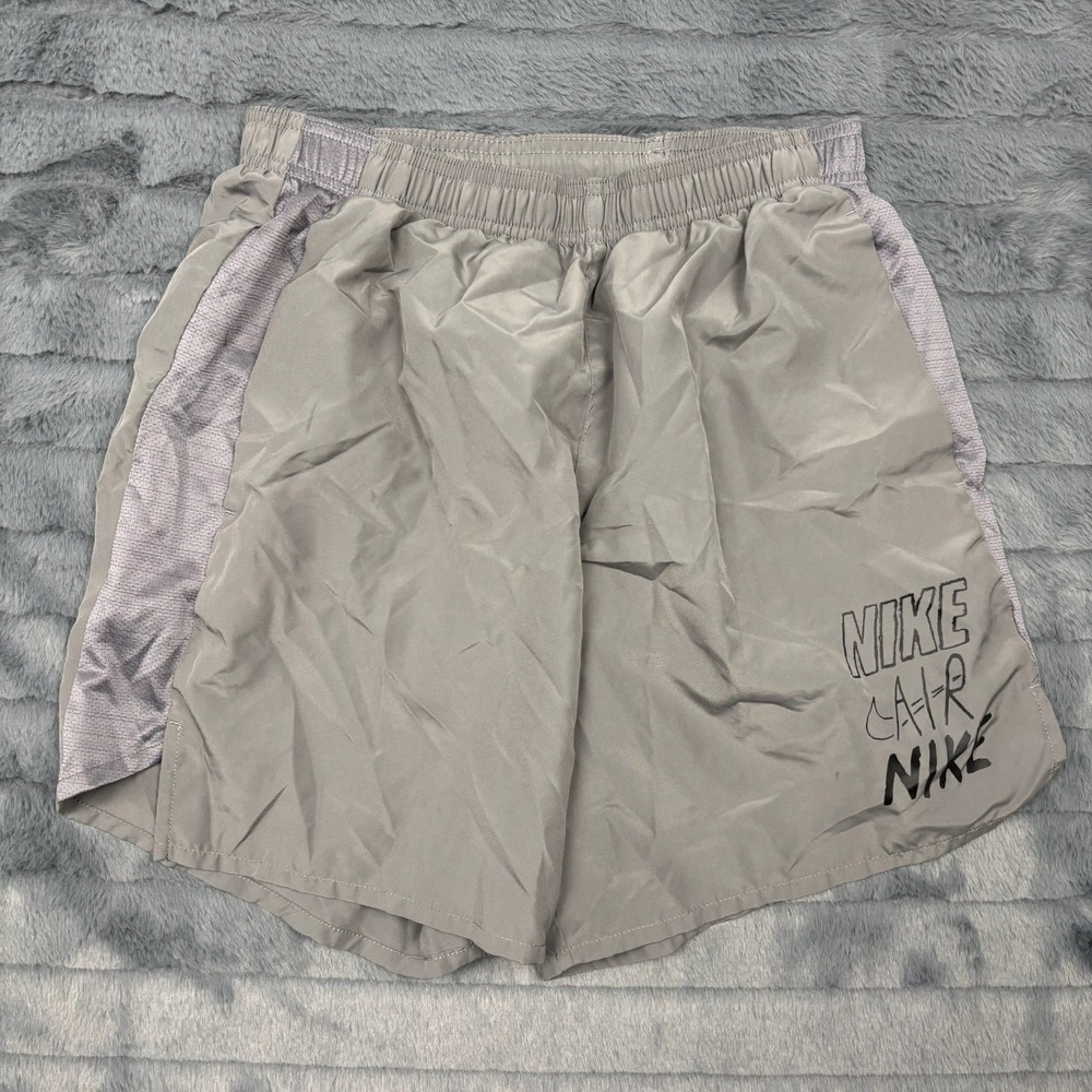 Nike Air Mens Grey Running Shorts Mesh Panels Zip Pocket Graphic Athletic Active